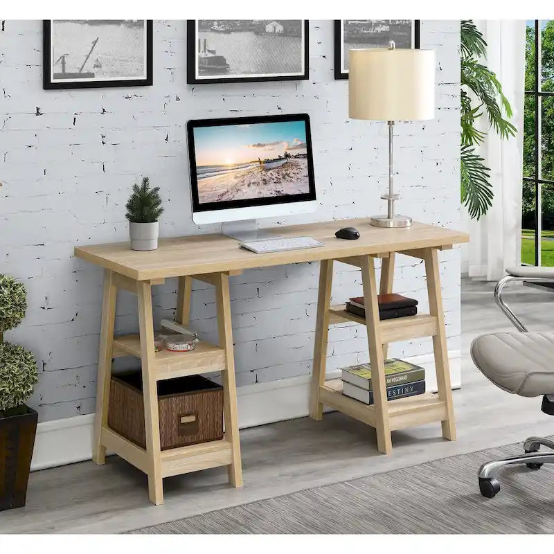 Bureau double tréteau Designs2Go avec étagères