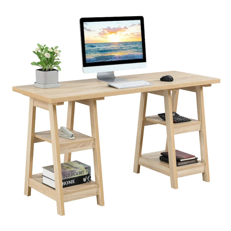 Bureau double tréteau Designs2Go avec étagères