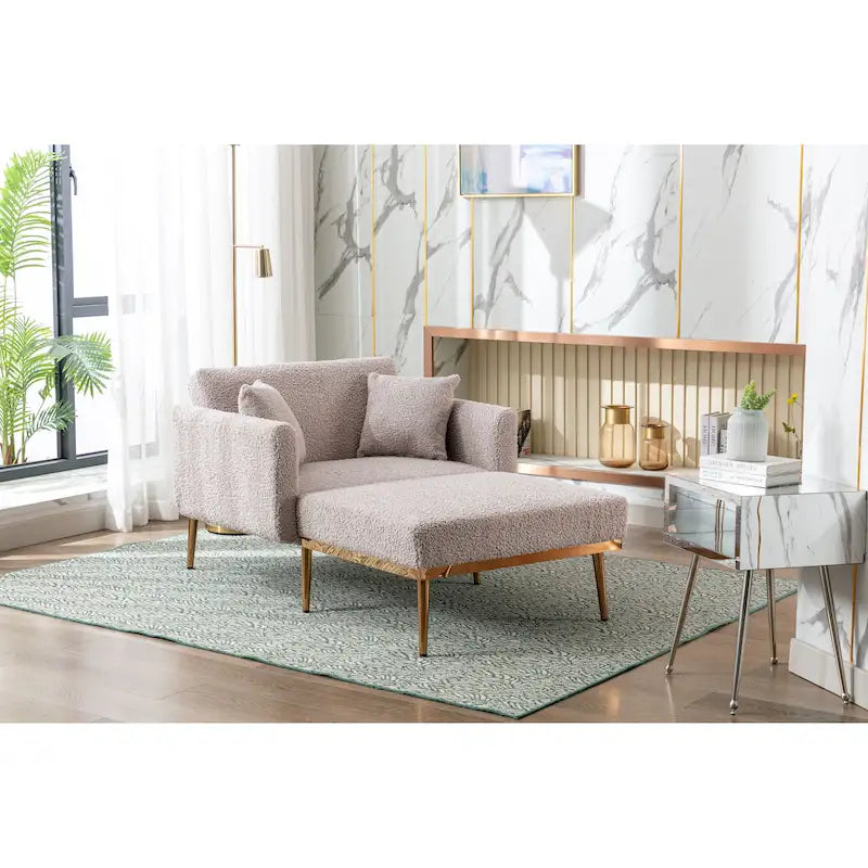 Fauteuil de canapé-lit de salon en tissu Teddy avec pieds or rose
