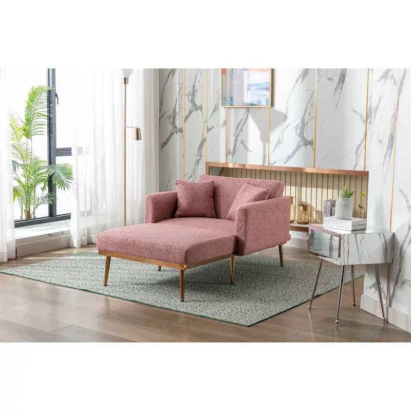 Fauteuil de canapé-lit de salon en tissu Teddy avec pieds or rose