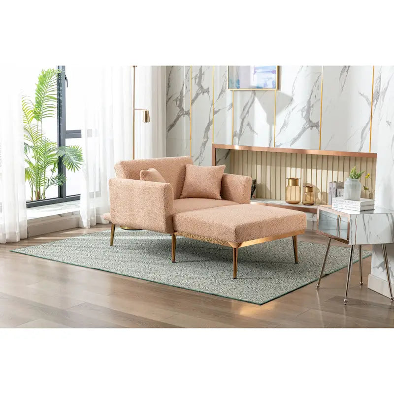 Fauteuil de canapé-lit de salon en tissu Teddy avec pieds or rose