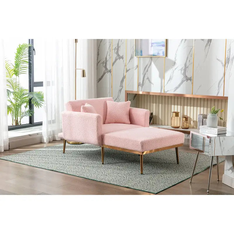 Fauteuil de canapé-lit de salon en tissu Teddy avec pieds or rose
