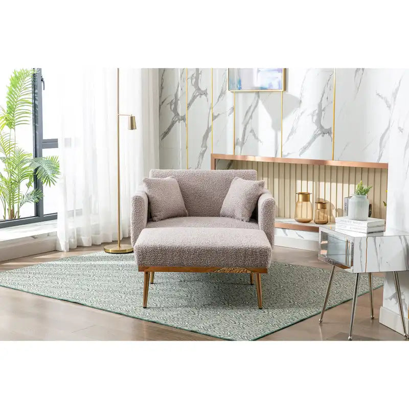 Fauteuil de canapé-lit de salon en tissu Teddy avec pieds or rose