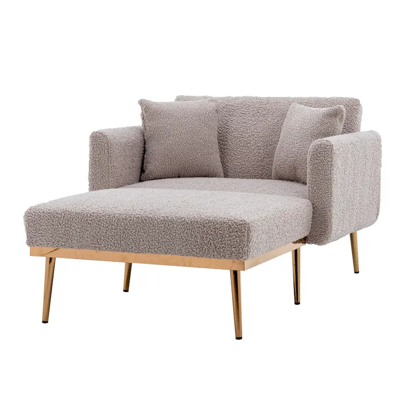 Fauteuil de canapé-lit de salon en tissu Teddy avec pieds or rose