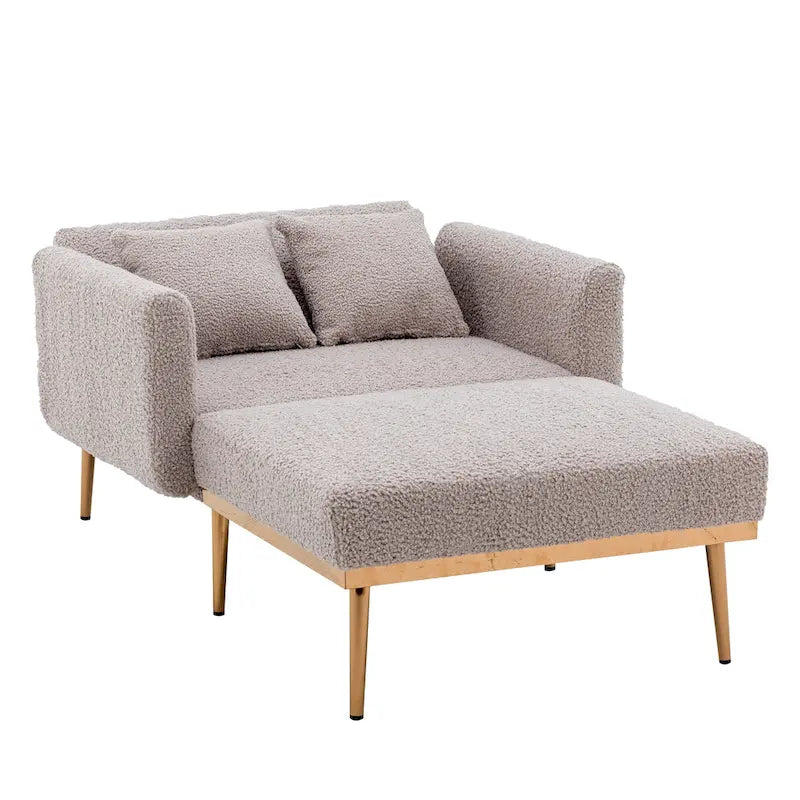 Fauteuil de canapé-lit de salon en tissu Teddy avec pieds or rose