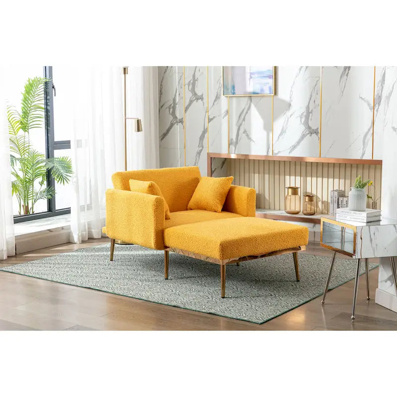 Fauteuil de canapé-lit de salon en tissu Teddy avec pieds or rose