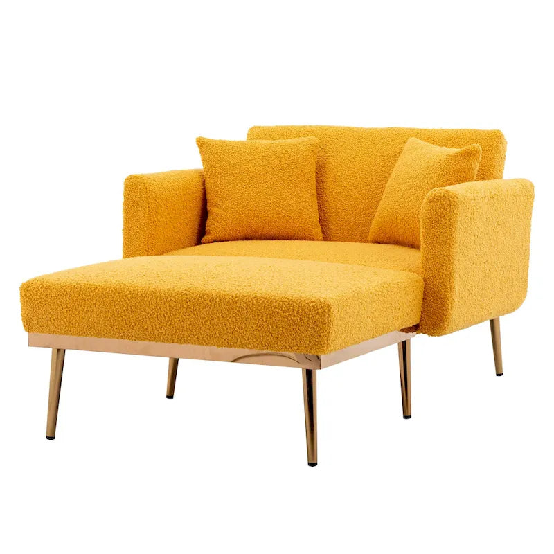 Fauteuil de canapé-lit de salon en tissu Teddy avec pieds or rose