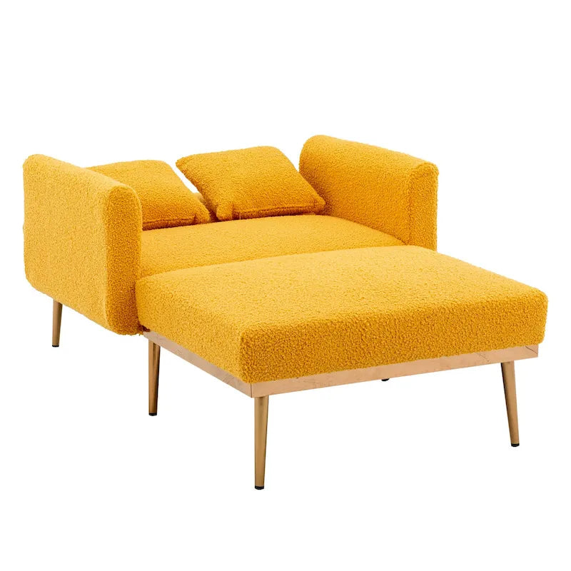Fauteuil de canapé-lit de salon en tissu Teddy avec pieds or rose