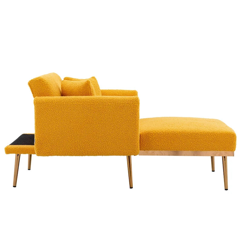 Fauteuil de canapé-lit de salon en tissu Teddy avec pieds or rose