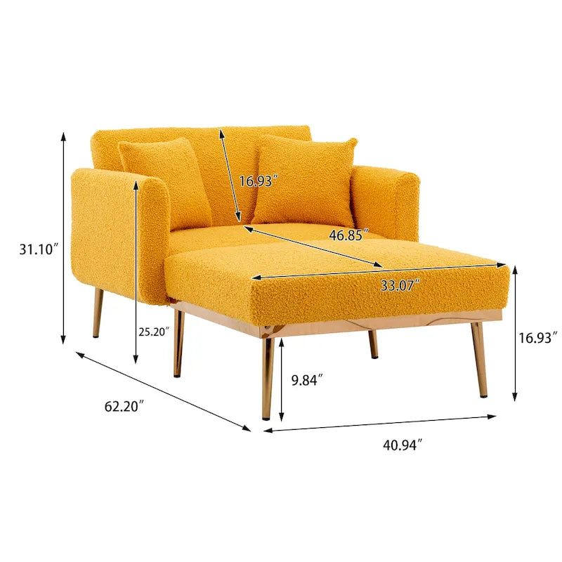 Fauteuil de canapé-lit de salon en tissu Teddy avec pieds or rose