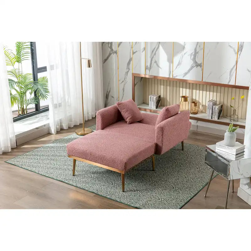 Fauteuil de canapé-lit de salon en tissu Teddy avec pieds or rose