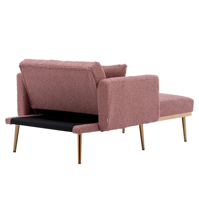 Fauteuil de canapé-lit de salon en tissu Teddy avec pieds or rose