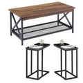 Table basse 3 pièces pour salon, table basse en bois et tables d'appoint en C