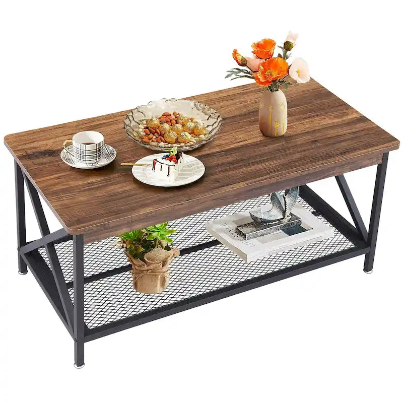 Table basse 3 pièces pour salon, table basse en bois et tables d'appoint en C