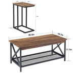 Table basse 3 pièces pour salon, table basse en bois et tables d'appoint en C