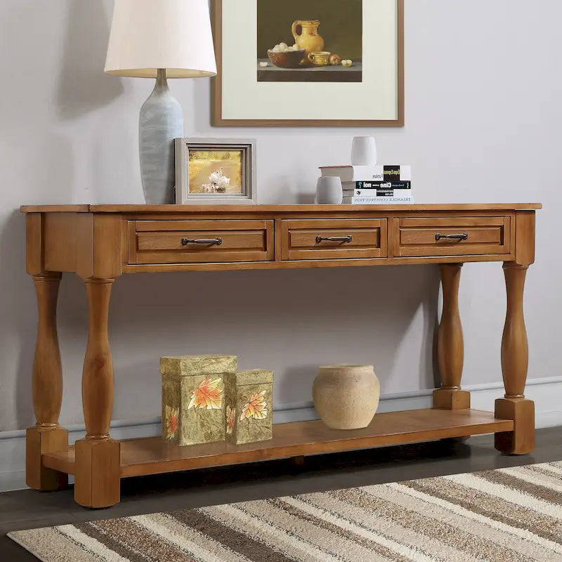 Console en bois de 160 cm de long avec 3 tiroirs