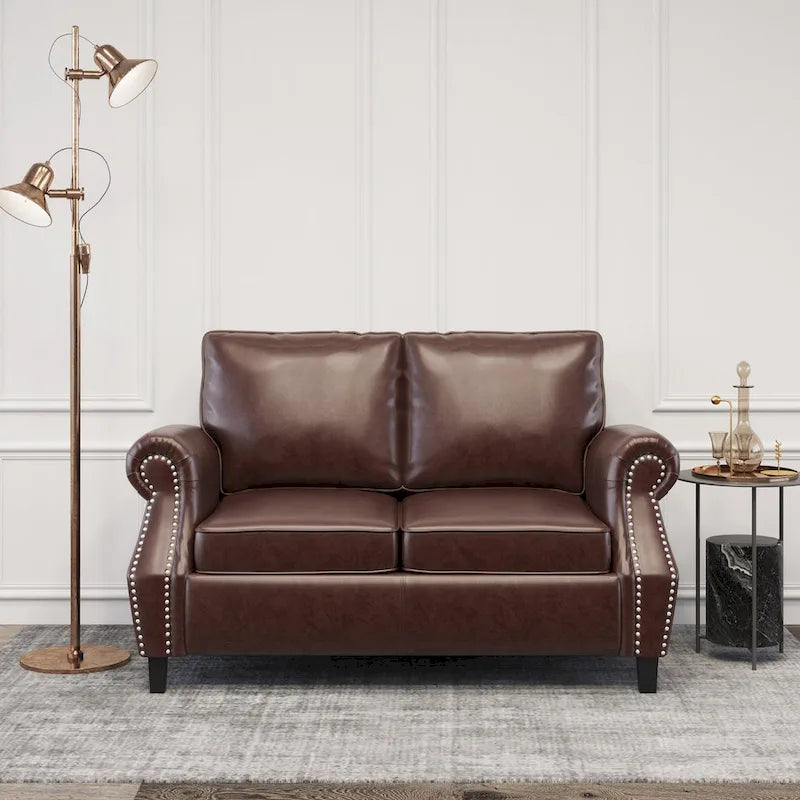 Causeuse en similicuir Lawton avec clous décoratifs
