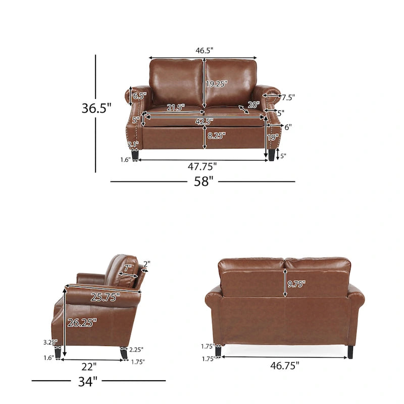 Causeuse en similicuir Lawton avec clous décoratifs