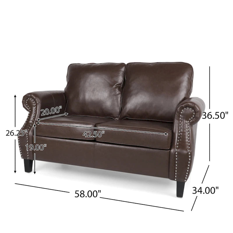 Causeuse en similicuir Lawton avec clous décoratifs