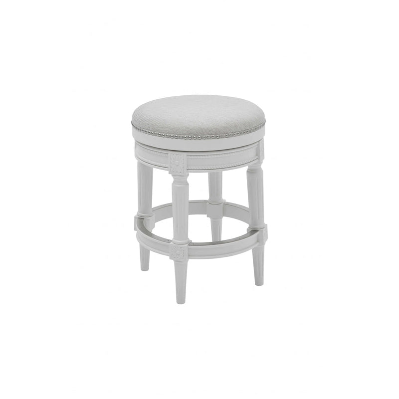 Chaise de bar pivotante sans dossier, hauteur comptoir, en bois massif et tissu, blanche - 26 po.