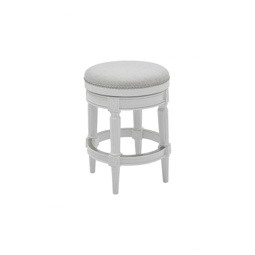 Chaise de bar pivotante sans dossier, hauteur comptoir, en bois massif et tissu, blanche - 26 po.