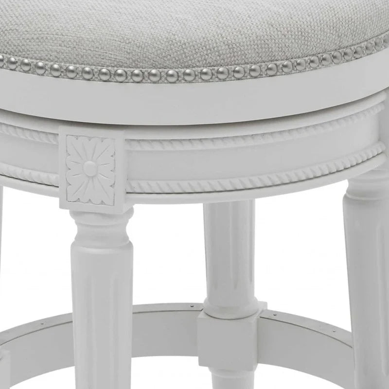 Chaise de bar pivotante sans dossier, hauteur comptoir, en bois massif et tissu, blanche - 26 po.