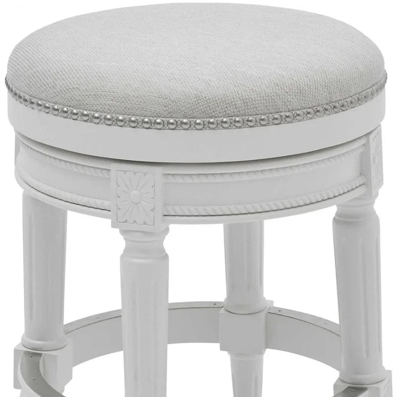 Chaise de bar pivotante sans dossier, hauteur comptoir, en bois massif et tissu, blanche - 26 po.