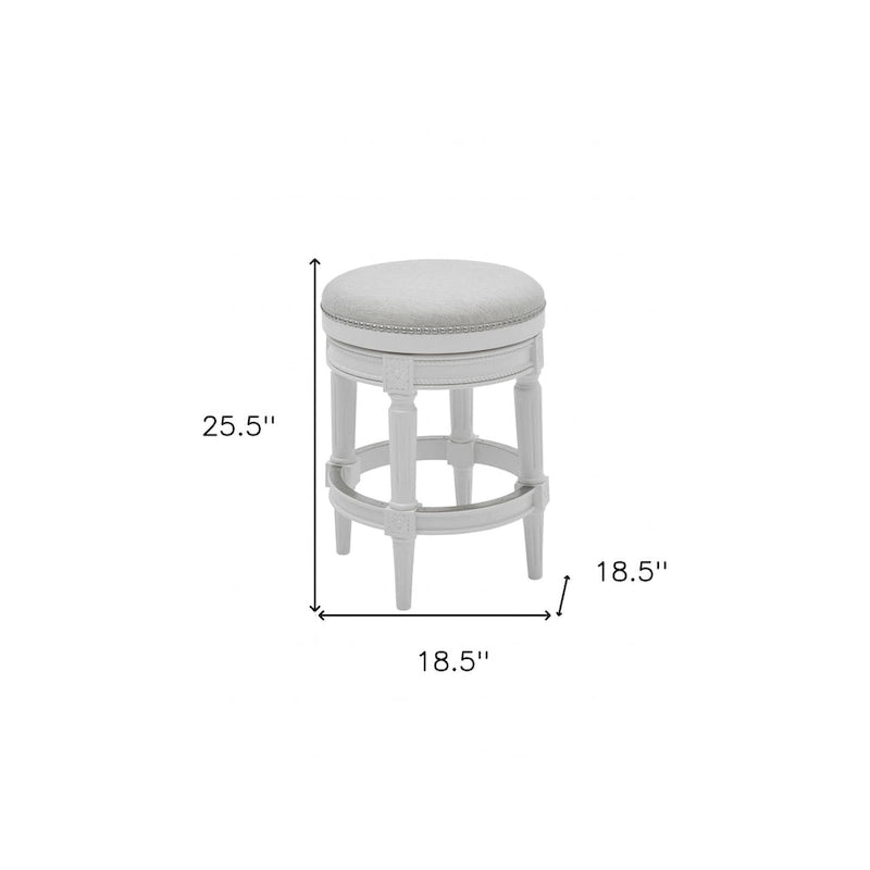 Chaise de bar pivotante sans dossier, hauteur comptoir, en bois massif et tissu, blanche - 26 po.