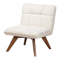 Fauteuil d'appoint Japandi en tissu bouclé crème et bois d'hévéa finition noyer