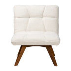 Fauteuil d'appoint Japandi en tissu bouclé crème et bois d'hévéa finition noyer