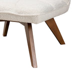 Fauteuil d'appoint Japandi en tissu bouclé crème et bois d'hévéa finition noyer