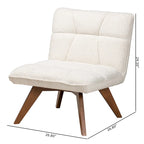 Fauteuil d'appoint Japandi en tissu bouclé crème et bois d'hévéa finition noyer