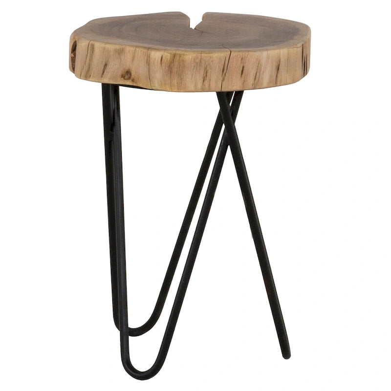 Table d'appoint ronde en bois d'acacia de 12 po avec pieds en métal noir