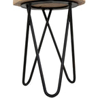 Table d'appoint ronde en bois d'acacia de 12 po avec pieds en métal noir