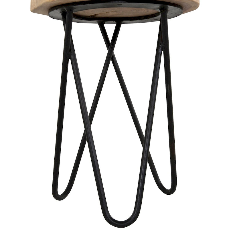 Table d'appoint ronde en bois d'acacia de 12 po avec pieds en métal noir