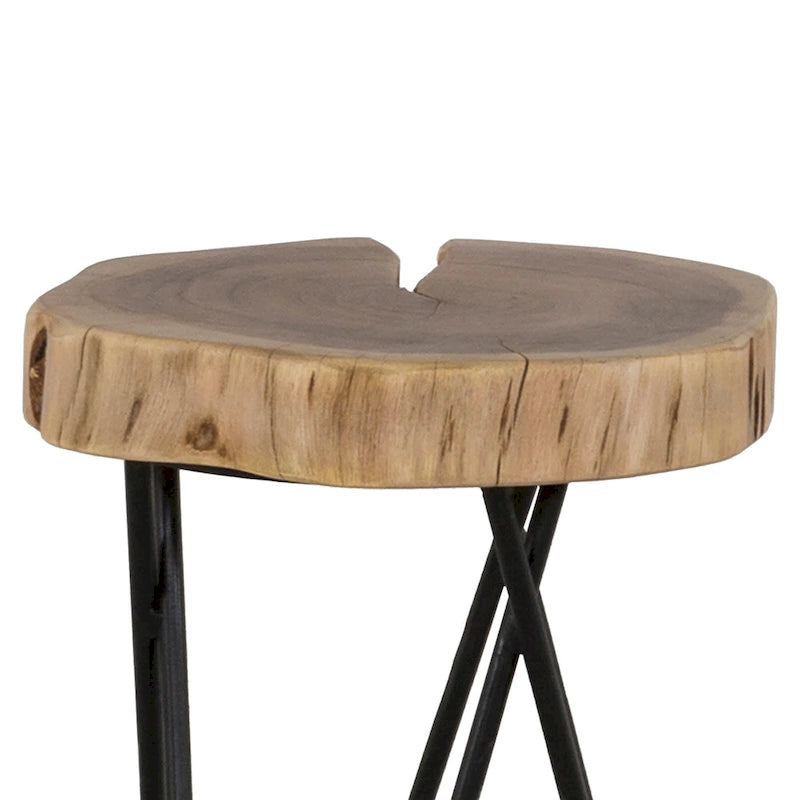 Table d'appoint ronde en bois d'acacia de 12 po avec pieds en métal noir