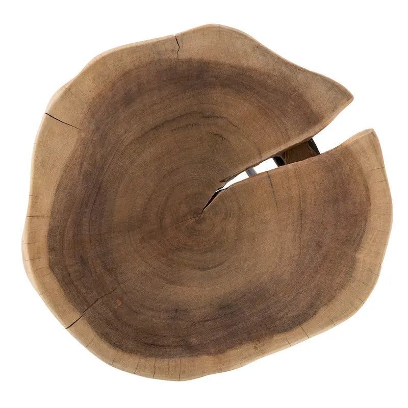 Table d'appoint ronde en bois d'acacia de 12 po avec pieds en métal noir