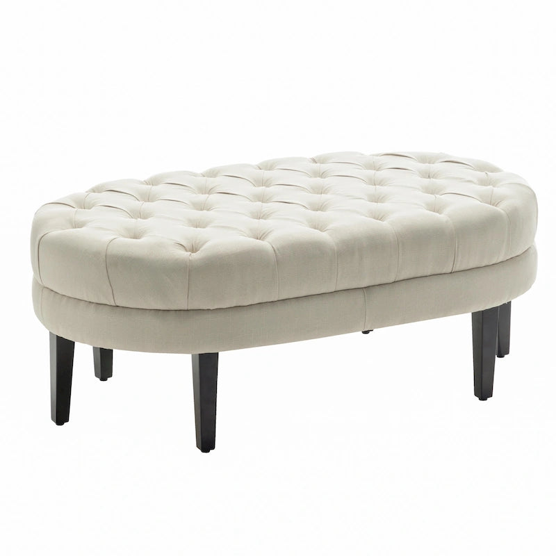 Pouf de cocktail ovale en tissu Itan avec pieds en bois d'hévéa