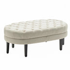 Pouf de cocktail ovale en tissu Itan avec pieds en bois d'hévéa