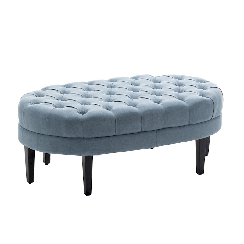 Pouf de cocktail ovale en tissu Itan avec pieds en bois d'hévéa