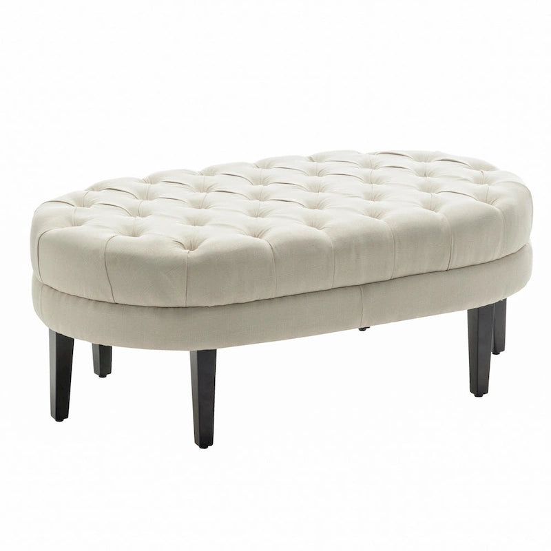 Pouf de cocktail ovale en tissu Itan avec pieds en bois d'hévéa