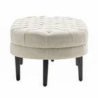 Pouf de cocktail ovale en tissu Itan avec pieds en bois d'hévéa