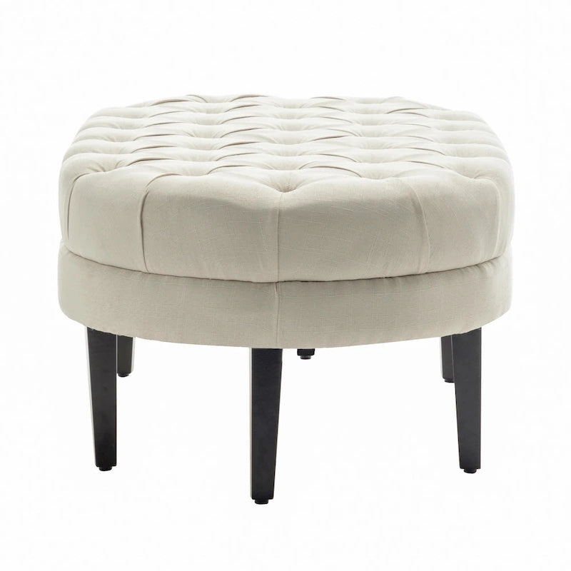 Pouf de cocktail ovale en tissu Itan avec pieds en bois d'hévéa