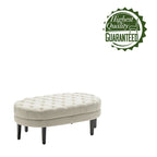 Pouf de cocktail ovale en tissu Itan avec pieds en bois d'hévéa