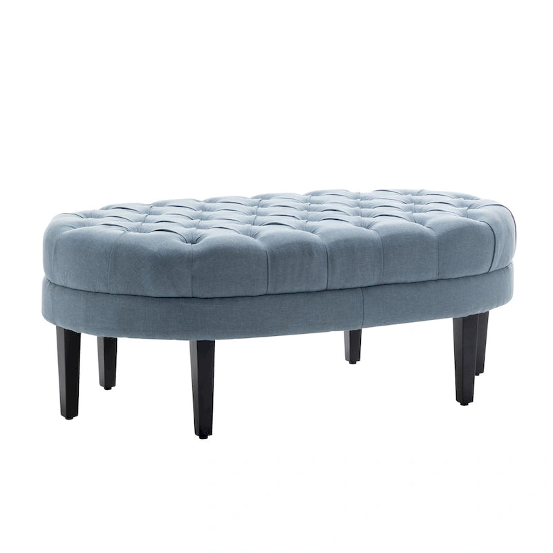 Pouf de cocktail ovale en tissu Itan avec pieds en bois d'hévéa