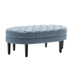 Pouf de cocktail ovale en tissu Itan avec pieds en bois d'hévéa