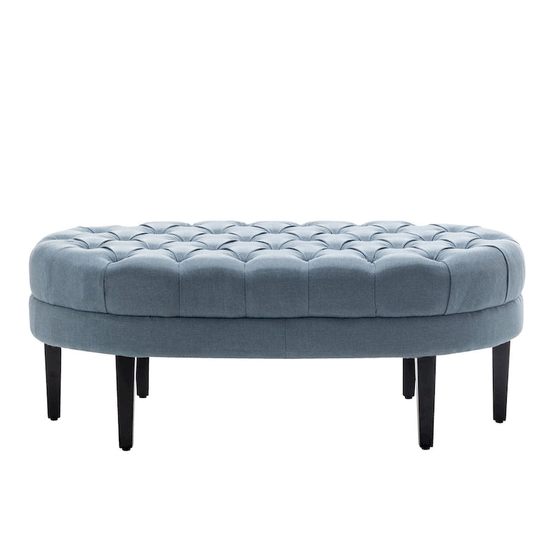 Pouf de cocktail ovale en tissu Itan avec pieds en bois d'hévéa