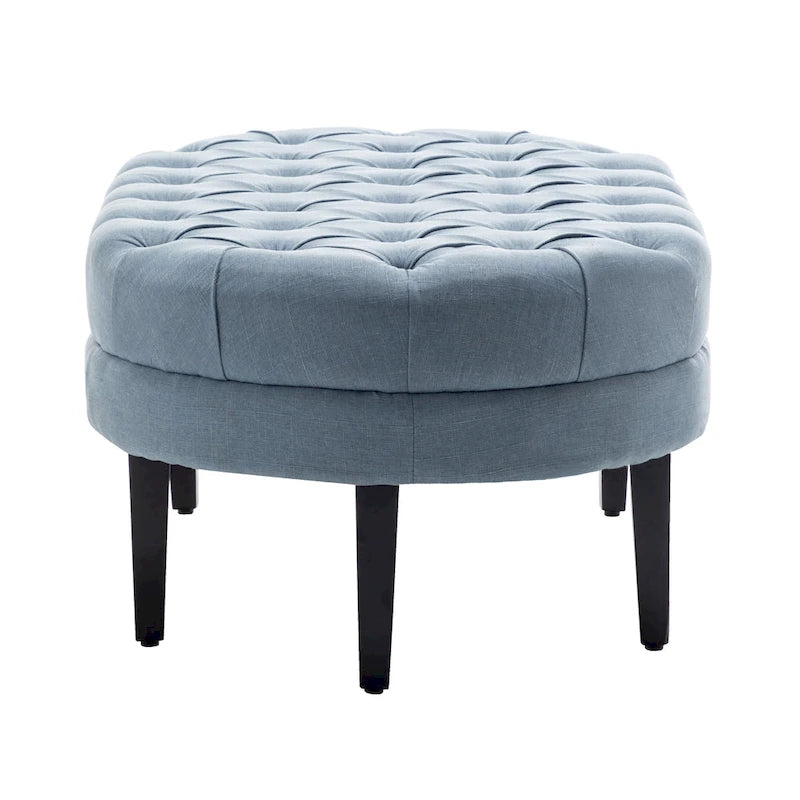 Pouf de cocktail ovale en tissu Itan avec pieds en bois d'hévéa