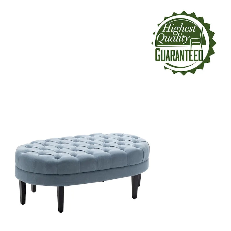 Pouf de cocktail ovale en tissu Itan avec pieds en bois d'hévéa