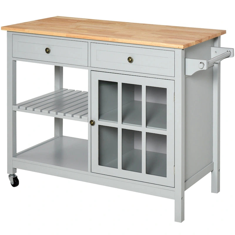 Dessertes de cuisine avec plateau en bois d'hévéa, porte-serviettes, 2 armoires et tiroirs pour salle à manger